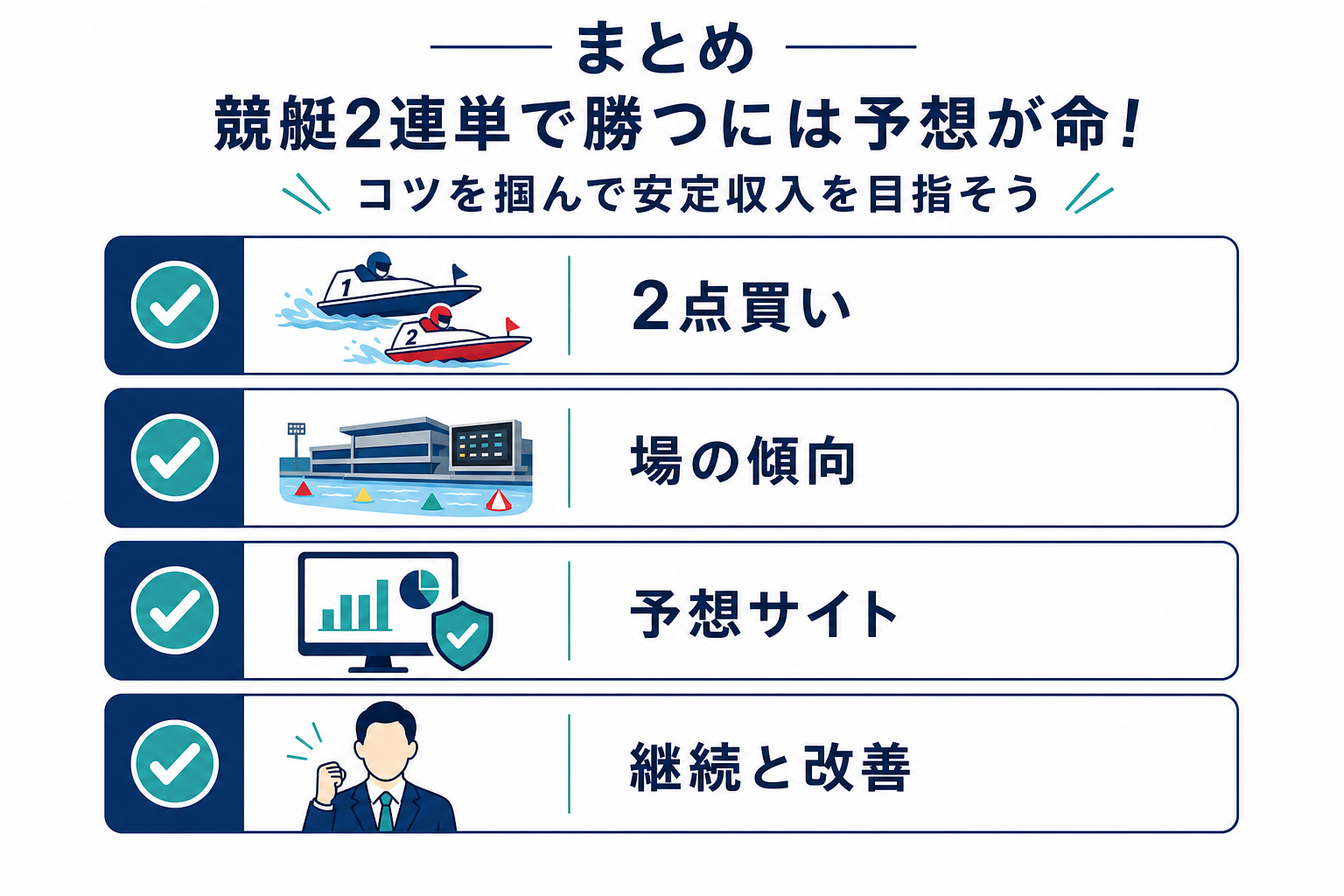 まとめ：競艇2連単で勝つには予想が命！コツを掴んで安定収入を目指そう